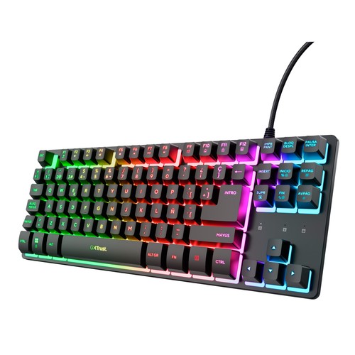 Teclado gaming TRUST Thado GXT 833, color negro, metálico, iluminación led, cable usb