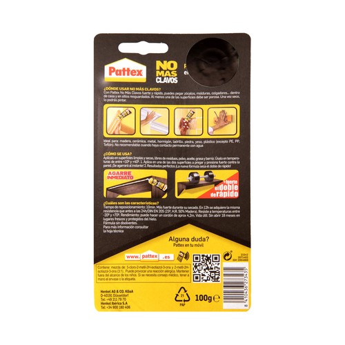 Adhesivo de montaje blanco PATTEX No Más Clavos Original, 100grs.