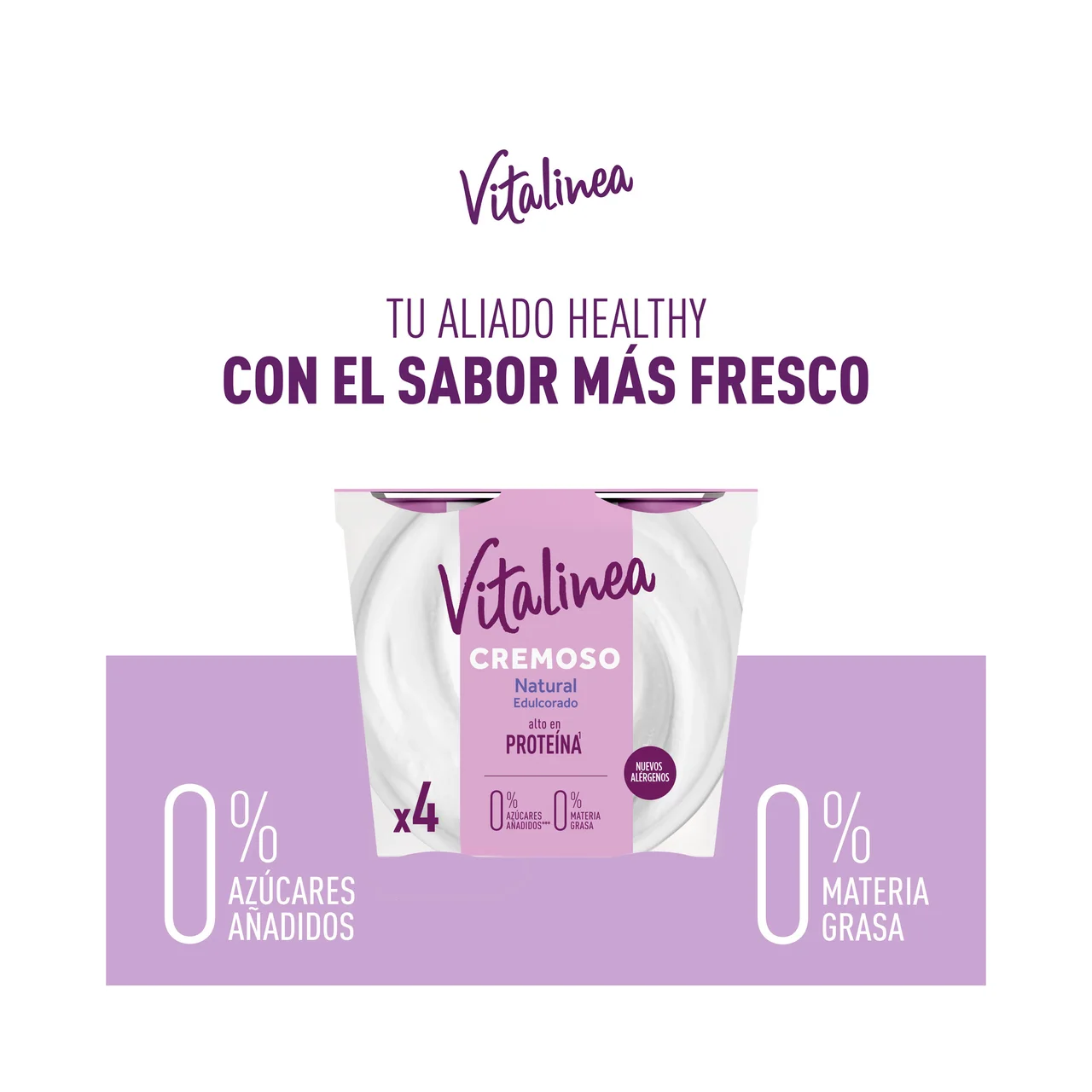 Yogur desnatado 0% materia grasa textura cremosa, natural edulcorado Cremoso 0% de Danone 4 x 120 g.