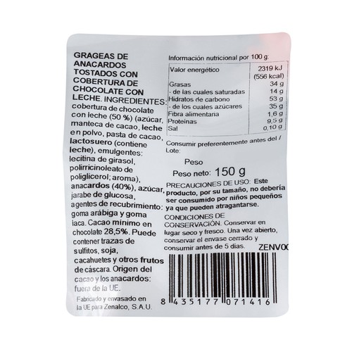 PRODUCTO ALCAMPO Collection Anacardos con chocolate con leche 150 g.