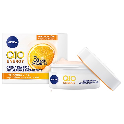 NIVEA Q10 Energy Crema de día antiarrugas, con vitamina C y FPS 15 50 ml.