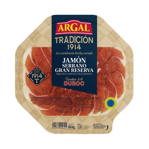 ARGAL Tradición 1914 Jamón serrano gran reserva, 50% Duroc, cortado en lonchas 80 g. 