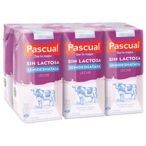 Leche de vaca semidesnatada sin lactosa 6 x 200 ml.