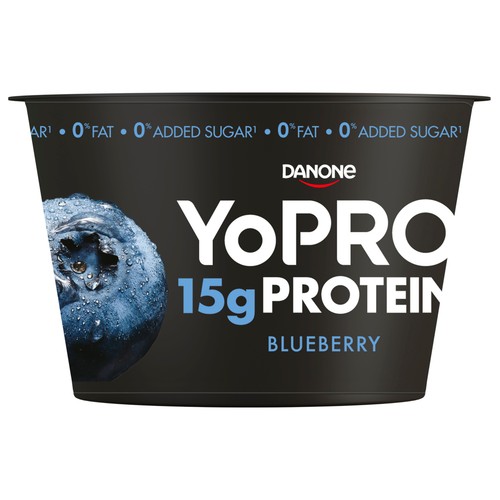 YOPRO Yogur con arándanos, proteínas y sin azúcares añadidos ni grasa YOPRO de Danone 160 g.