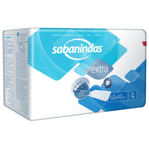 SABANINDAS Protectores de 60 x 40 cm con celulosa extra absorbente y de un sólo uso SABANINDAS 25 uds.