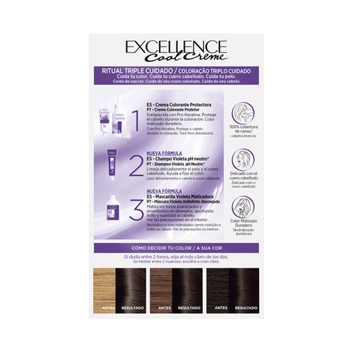 L´ORÉAL PARIS Excellence cool creme Tinte de pelo permanente tono 4.11 Castaño ceniza intenso.