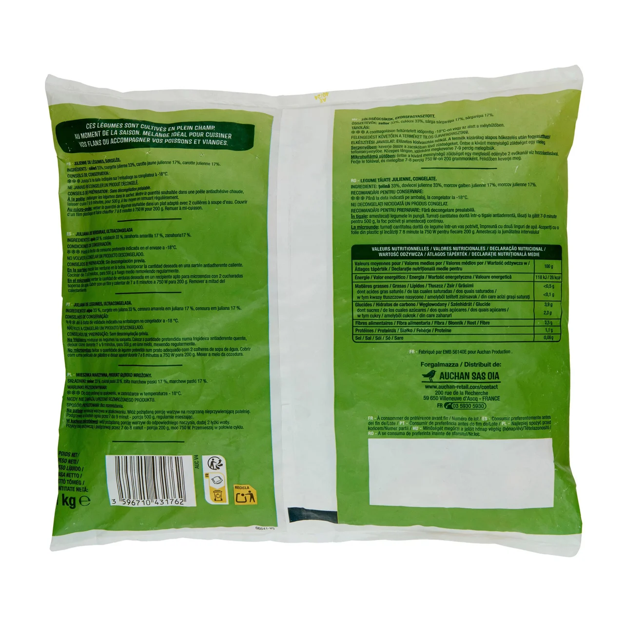 AUCHAN Mix de verduras cortadas en juliana 1 kg Producto Alcampo.