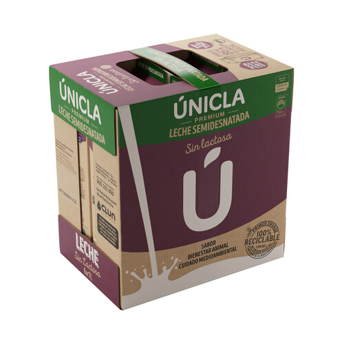 Leche de vaca semidesnatada sin lactosa y de origen 100% gallega ÚNICLA 6 x 1 l.