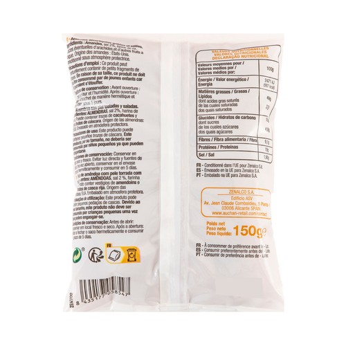 PRODUCTO ECONÓMICO ALCAMPO Almendras con piel tostadas y saladas 150 g.