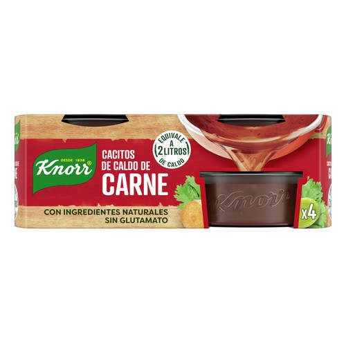 KNORR Cacitos de caldo de carne, con ingredientes naturales, sin glutamato 4 uds. 28 g.