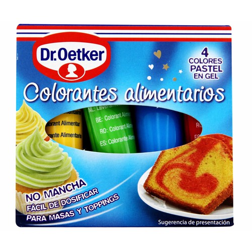 DR. OETKER Colorantes alimentarios, 4 colores pastel en gel Dr. OETKER 40 gr,
