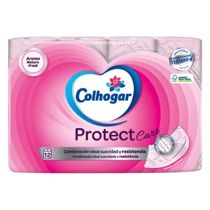 COLHOGAR Papel Higiénico Protect rosa tres capas 12 uds.