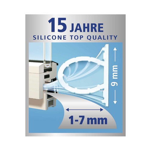 Burlete aislante de silicona, 6 m x 9 mm, transparente, TESA TesaMoll PREMIUM FLEXIBLE.