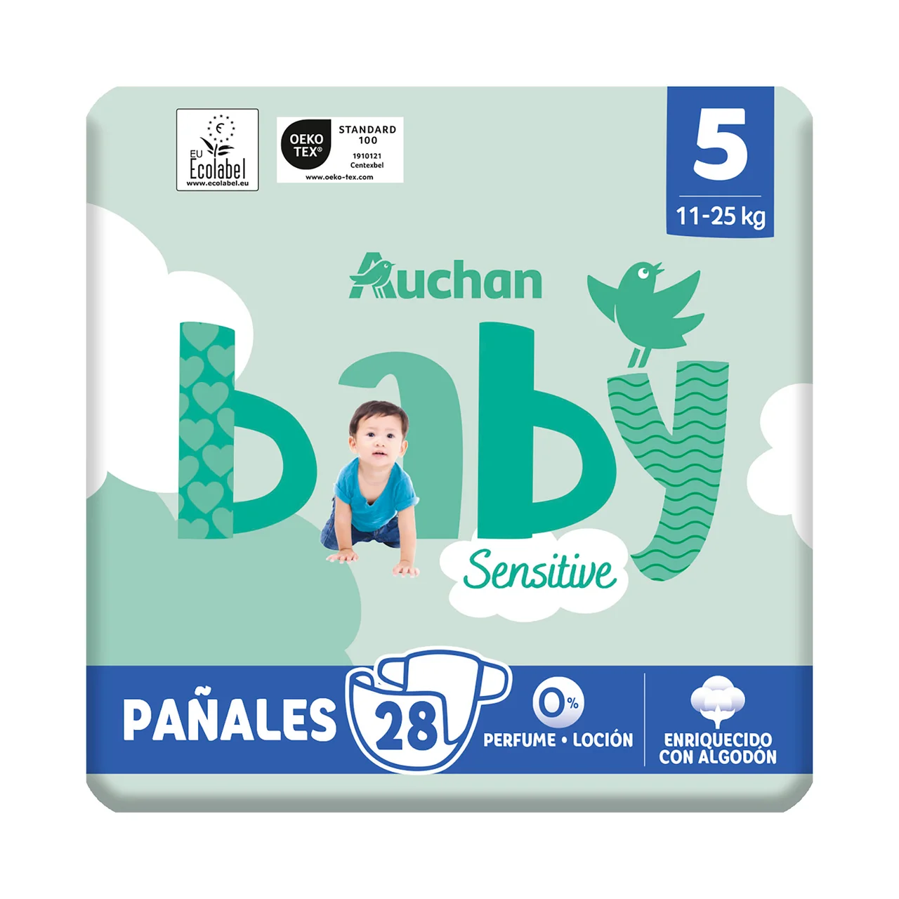 PRODUCTO ALCAMPO Baby sensitive Pañales talla 5 (11-25 kg) 28 uds.