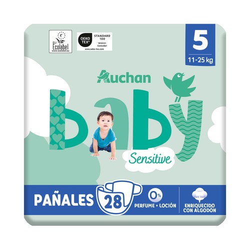 PRODUCTO ALCAMPO Baby sensitive Pañales talla 5 (11-25 kg) 28 uds.