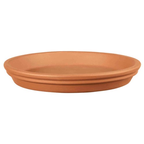 Plato circular de barro rojo y con medidas de 23 x 3 centímetros FANSA.