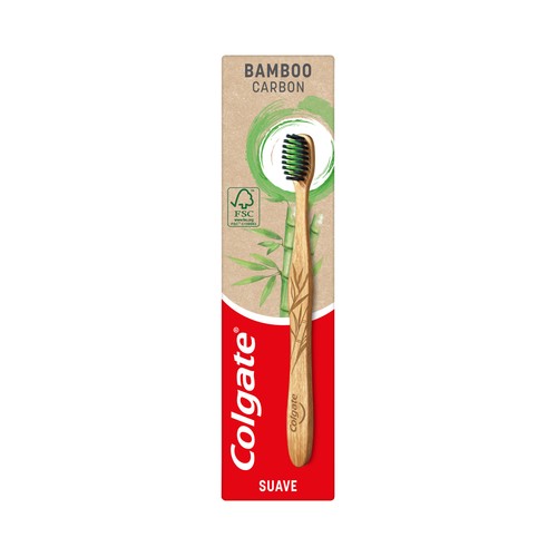 COLGATE Cepillo de dientes con mango de bambú y filamentos suaves de punta delgada impregnadas de carbón.
