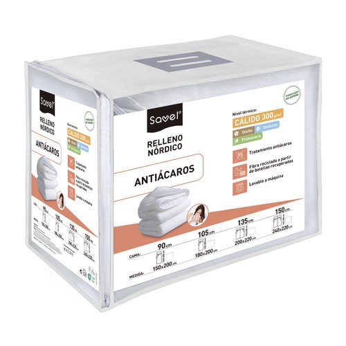 Relleno acrílico 180X200cm antiácaros 300GR T105. SAVEL
