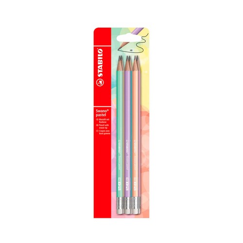Lápiz de grafito con borrador color pastel HB STABILO Swano Paquete de 6 surtidos