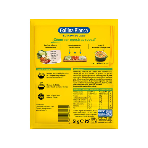 GALLINA BLANCA Sopa de verduras GALLINA BLANCA 71 g.