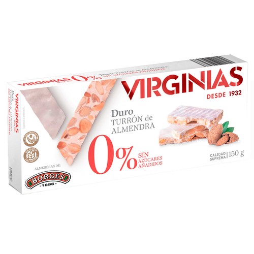 VIRGINIAS Turrón duro de almendras sin azúcares añadidos 200 g.
