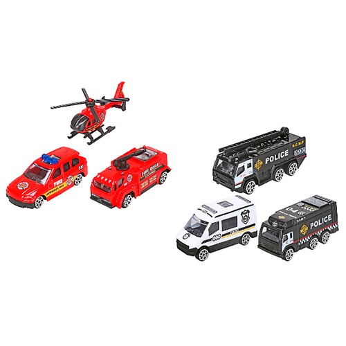 Set de 3 coches, surtido policías y bomberos, SNC.