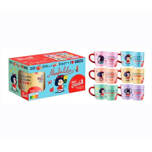 NESTLÉ Lote de tres tabletas de chocolate extrafino con una taza de Mafalda  334 gr.