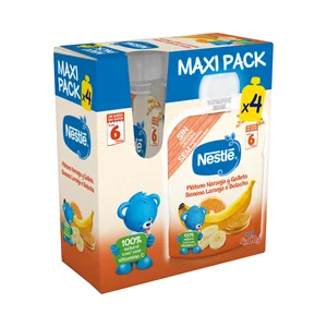 NESTLÉ Bolsita de fruta (plátano y naranja) y galleta, a partir de 6 meses NESTLÉ 4 x 90 g.