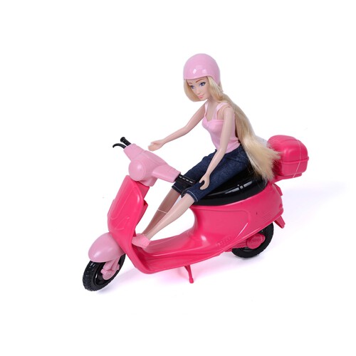 Muñeca con scooter color rosa, ONE TWO FUN ALCAMPO.