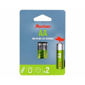 Imagen de Pack de 2 pilas recargables AA, Ni-MH, HR06, PRODUCTO ALCAMPO, 1500 mAh.