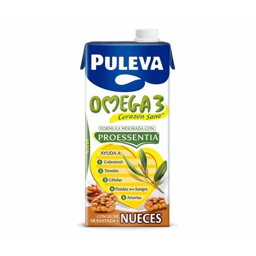 PULEVA Preparado lacteo desnatado, enriquecido con nueces y ácido olecio 3  Omega 3 1 l.