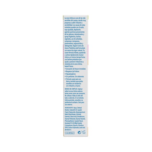 VAGISIL Crema de avena prebiótica para calmar y prevenir las molestias íntimas 30 g.