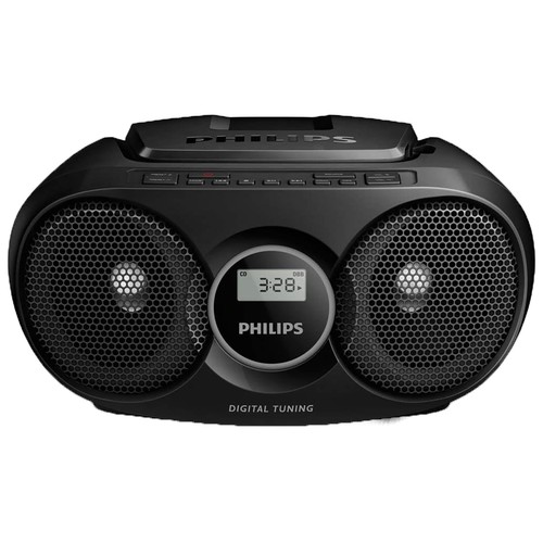 Reproductor de CD portátil PHILIPS AZ215R/12, USB reproductor, sintonizador digital de radio FM, color negro.