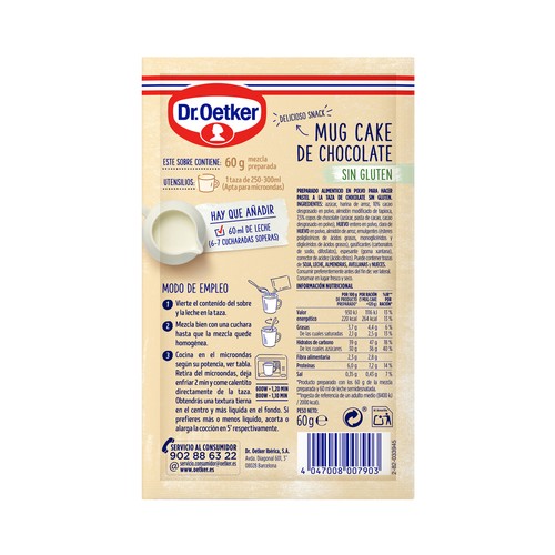 DR. OETKER Preparado de pastel a la taza de praliné de chocolate y avellanas Dr. OETKER MUG CAKE 65 g.