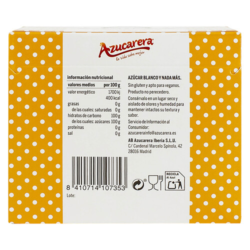 AZUCARERA Azúcar blanco en sobres AZUCARERA 300 g.