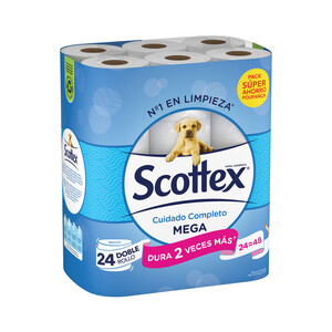 Imagen de SCOTTEX Papel higiénico Mega (más papel por rollo, 24 rollos de tipo mega rollo equivalen a 48 rollos standard) 24 rollos