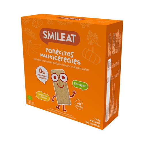 SMILEAT Panecitos multicereales con plátano y calabaza, ecológicos, a partir de 8 meses 60 g.