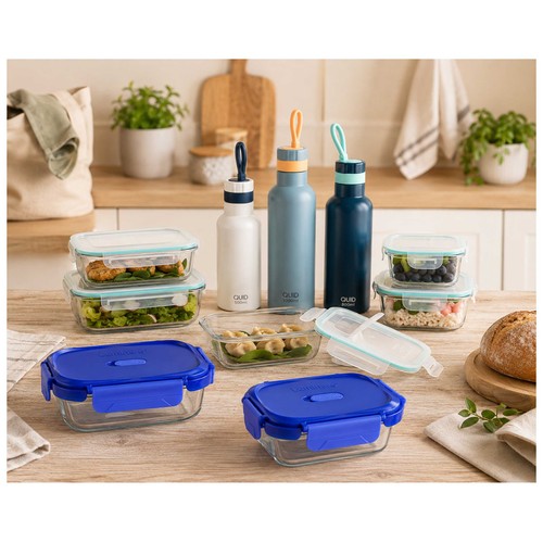 Set 2 recipientes rectangulares 1,3+0,9L vidrio. ACTUEL