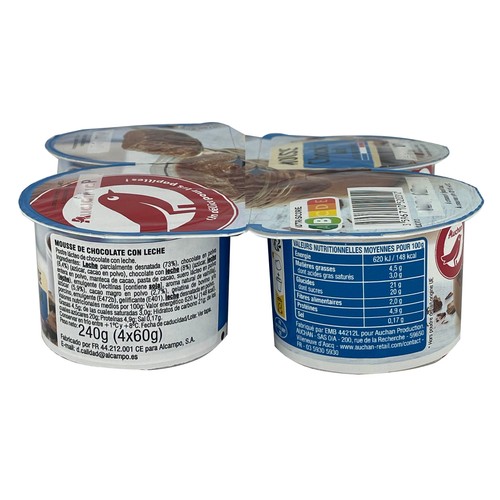 AUCHAN Mousse de chocolate 4 x 60 g Producto Alcampo.