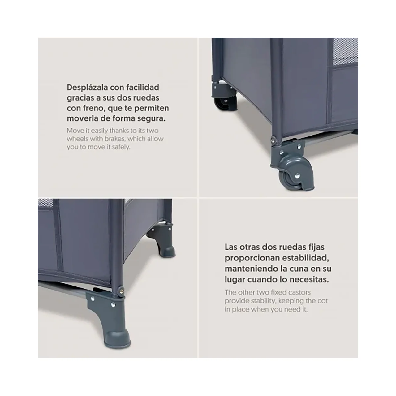 Cuna de viaje plegable, color gris