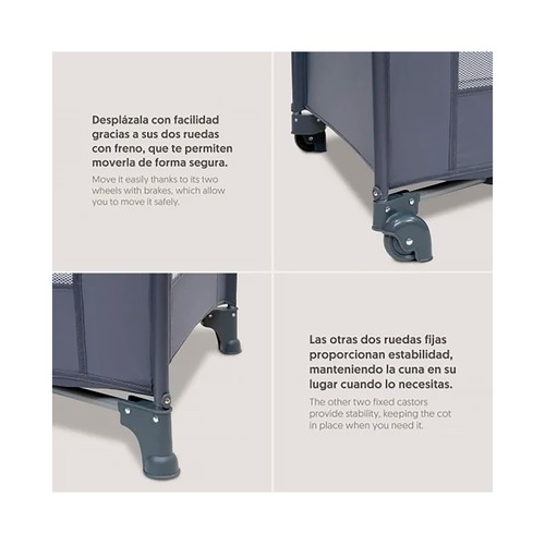 Cuna de viaje plegable, color gris, INTERBABY.