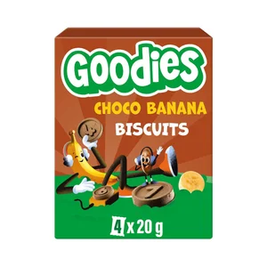 GOODIES Galletas infantiles con cacao, sabor plátano, a partir de 9 meses 4 x 20 g.