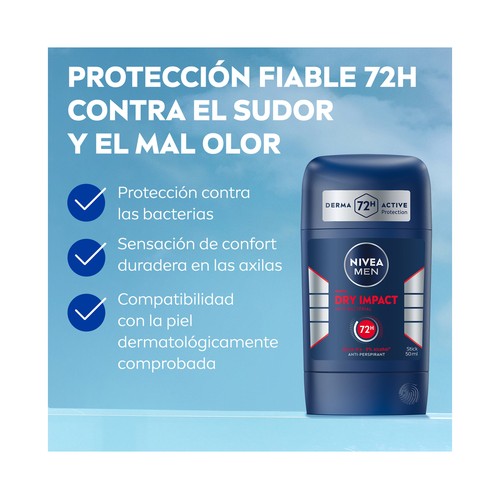 NIVEA Men dry impact Desodorante en stick para hombres, antitranspirante hasta 72 horas 50 ml.