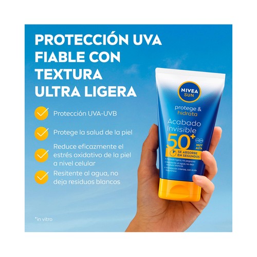 NIVEA Sun protege & hidrata Protector solar acabado invisible con FPS 50+ (muy alta) 150 ml.