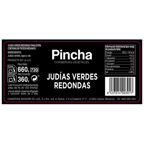 PINCHA Judía verde redonda al natural