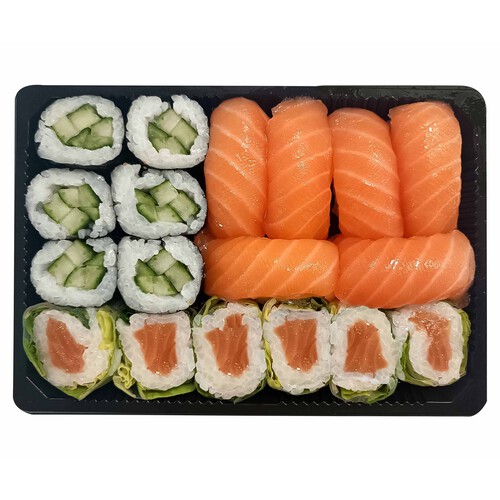 SUSHI GOURMET Bandeja 6 sushi salmón, 6 maki pepino y 6 cristal salmón SUSHI GOURMET 18 uds.
