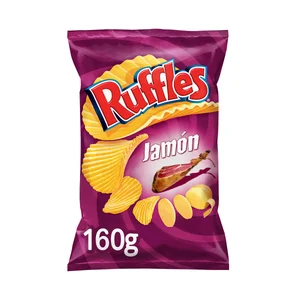 RUFFLES Patatas fritas onduladas con sabor Jamón bolsa de 160 g.
