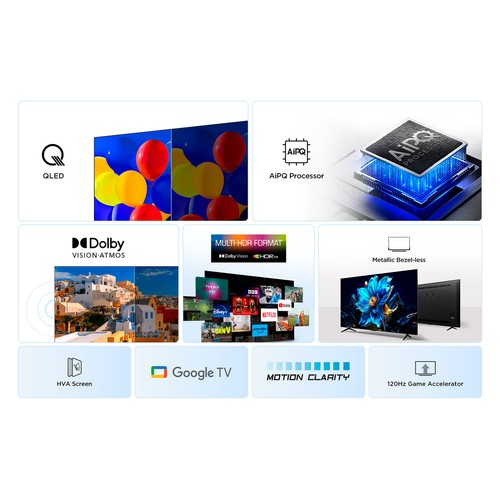 Televisión 109,2cm (43") QLED TCL 43P71K, GOOGLE TV, Dolby vision/Atmos, 4K, Smart TV, Wifi, Bluetooth, 3HDMI, 60Hz