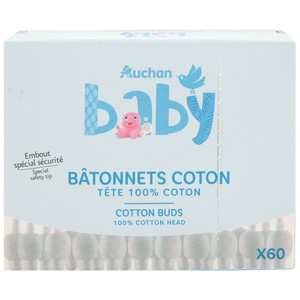 Imagen de PRODUCTO ALCAMPO Baby Bastoncillos de algodón con palo de papel y punta especial de seguridad 60 uds.