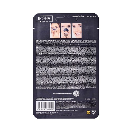 IROHA NATURE Parches de nariz con carbón activo para la limpieza profunda de poros 5 uds.